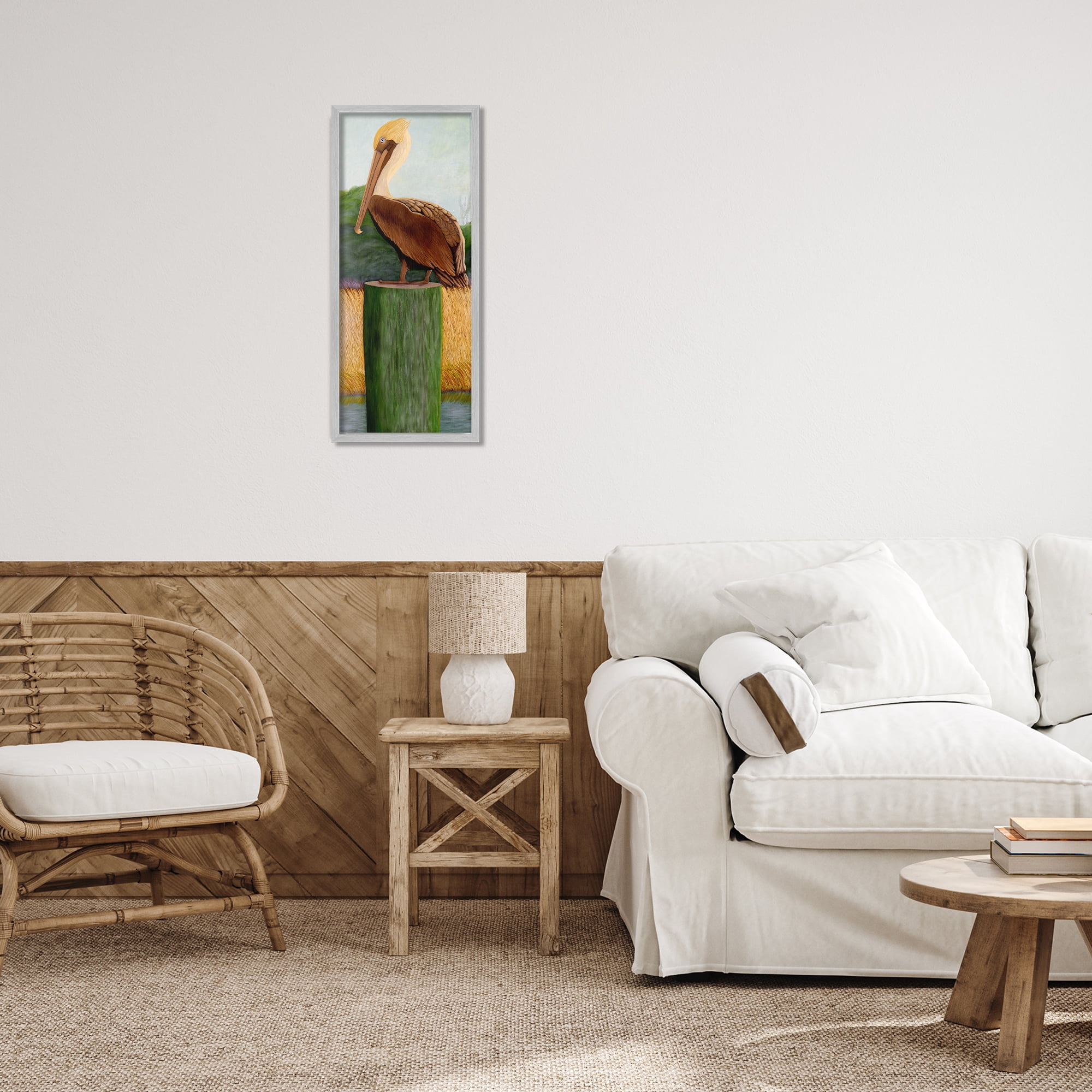 Stupell Industries Blue Eyed Pelican Gray Framed Giclee Art, design by Barbara Fallenbaum