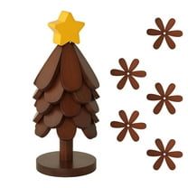 Yvagay Christmas Tree Trivet Table Mat,5 Wooden Heat-Resistant Coasters 1 Stand,for Hot Dishes、Pot、Bowl、teapot、hot Pot Holders, Self-Retracting Design, Decorative Kitchen Gift in Dark Brown