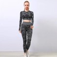 thumbnail image 1 of Mallas deportivas de manga larga para mujer, trajes de Yoga con estampado de camuflaje, trajes de entrenamiento sin costuras para correr, gimnasio, Fitness, 2 uds., 1 of 5