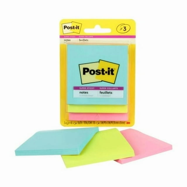 Post-it® Super Sticky Notes 3321-SSMIA-C, Miami Collection, 3 in x 3 in (76 mm x 76 mm), Post-it® Notes 3321-SSMIA-C