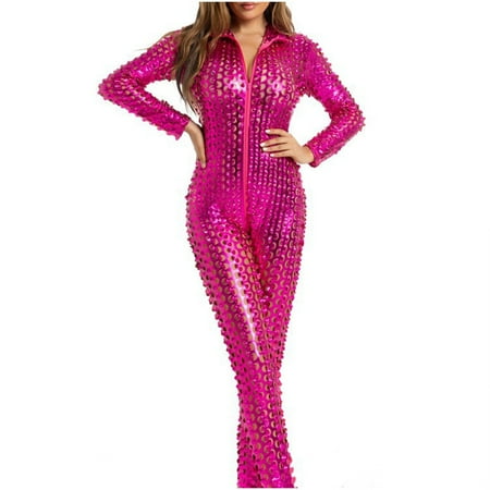 Clearance!Uooqdmx Sexy Lingerie for Women Bodysuits for Women Sexy Lacquer Leather Nightclub Game Clothes Erotic Clothing Corset Lingerie for Women Hot Pink XXL