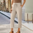 thumbnail image 2 of Staron Women's Spring Casual Pants Straight Leg Ankle-Length Linen Cotton Trousers with Lace-Up Tie Waist Solid Color Relaxed Comfy Travel, Beige 4XL, 2 of 7