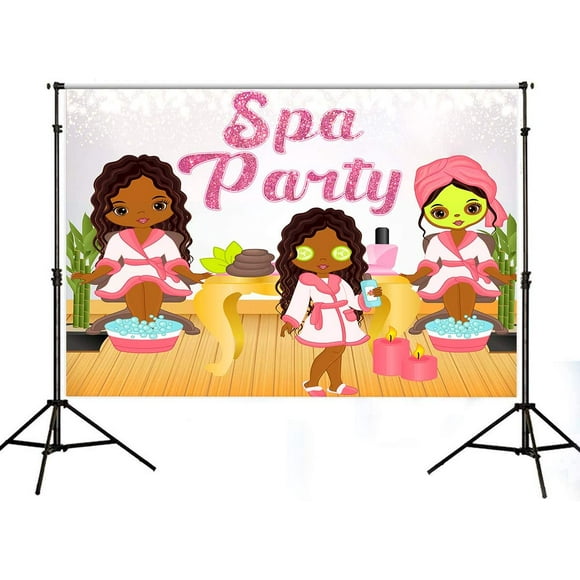 PHMOJEN Spa Party Backdrops, 5x3ft Polyester Girls Fashion Salon Slumber Pamper Party Spa Day Photo Backgrounds, Wall
