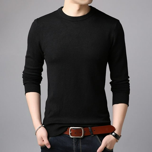 OmicGot Men's Sweaters Pure Color Slim Young Sweater Round Collar Big Size Pullover for Man Tops Thin Sweater