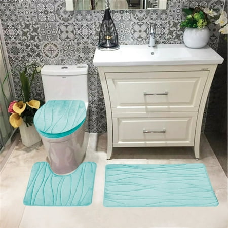 Connie Embossed Foam Plush 3pc Microfiber Bathroom Rug Set Bath Mat Connie Embossed Foam Plush 3pc Microfiber Bathroom Rug Set Bath Mat Contour