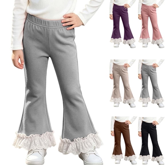 Rvasteizo Girls Flare Pants Cotton Fabric Lace Hem Outdoor Casual Long Pants for Kids 1-11Y 6 Years