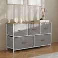 thumbnail image 3 of BizChair 5-Drawer Vertical Fabric Frame Dresser with Oak Top, Beige/White, 3 of 12