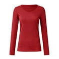 thumbnail image 4 of YDFCWXW Long Sleeve Shirts for Women V Neck Ribbed Knit Slim Fall Basic Tshirts Going Out Tops 2025 Casual Trendy Clothes Red, L, 4 of 5