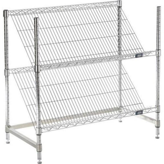 Global Industrial 24363SSC2 Nexel 2 Shelf Chrome Slant Wire Shelving Unit Starter, Chrome - 36 x 24 x 34 in.