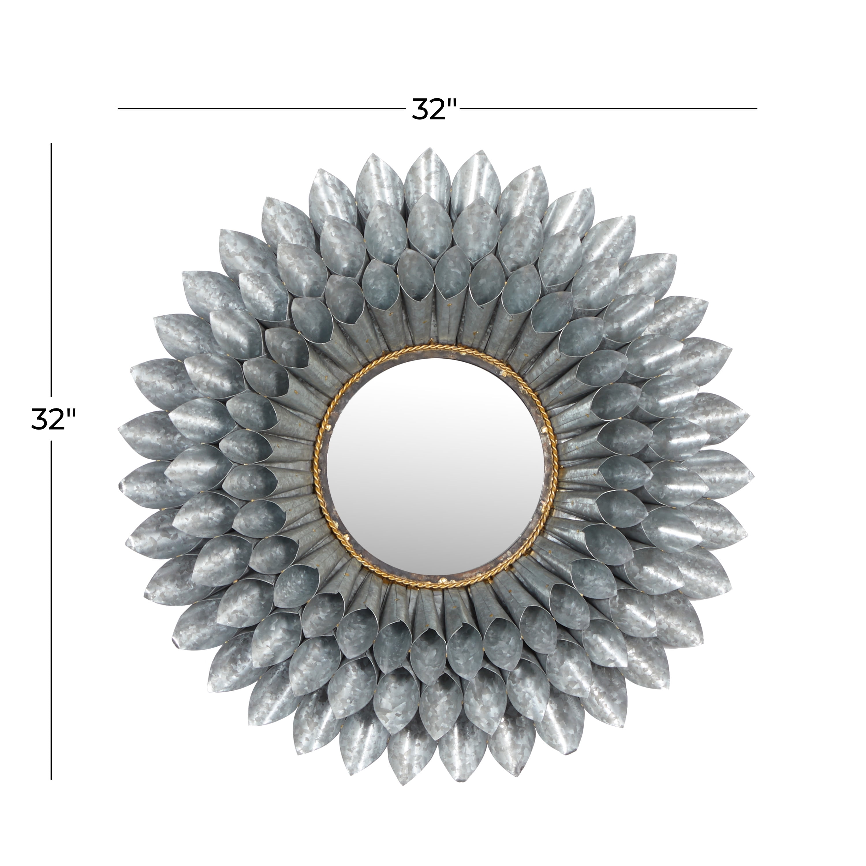 DecMode 32"W, 32"H Round Wall Mirror, Grey