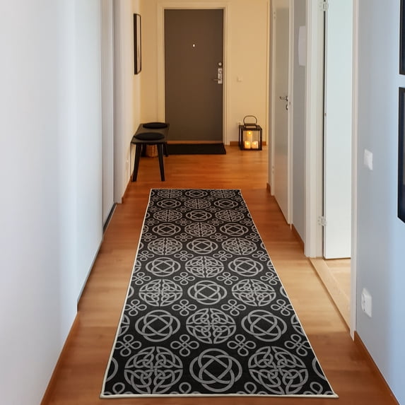 Celtic Decorative Rug, Retro Tribal Circle Knots Eternity Forms Pattern Boho Ireland Irish Floral Art, Quality Carpet for Bedroom Dorm and Living Room, 6 Sizes, Black, by Ambesonne