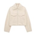 thumbnail image 4 of Chaquetas de bombardero de mezcla de lana de 5 colores para mujer, abrigo de bombardero de estilo europeo con cuentas, abrigo corto con cremallera, prendas de vestir exteriores, Primavera, nuevo, 4 of 5