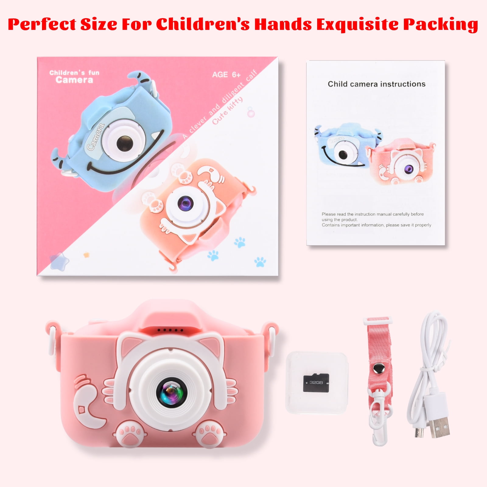 WISAIRT Kids Camera 1080P HD Digital Video Cameras with 32GB SD Card Mini  Rechargeable Toddler Toys Camera for 3-12 Years Girls Best Gifts for Kids  (Pink) 
