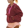 thumbnail image 1 of Veste Matelassée à Col Rond pour Femmes, Manches Longues, Coupe Ample, Demi-Glissière, à Capuche, avec Cordon de Serrage, Rouge Foncé, m, 1 of 7
