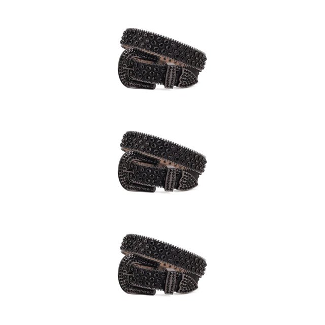 Decodeary Wide Application Rhinestone Belt Western Belt For Parties Bars And Concerts Modify Waist Line Black 115cm 3Set