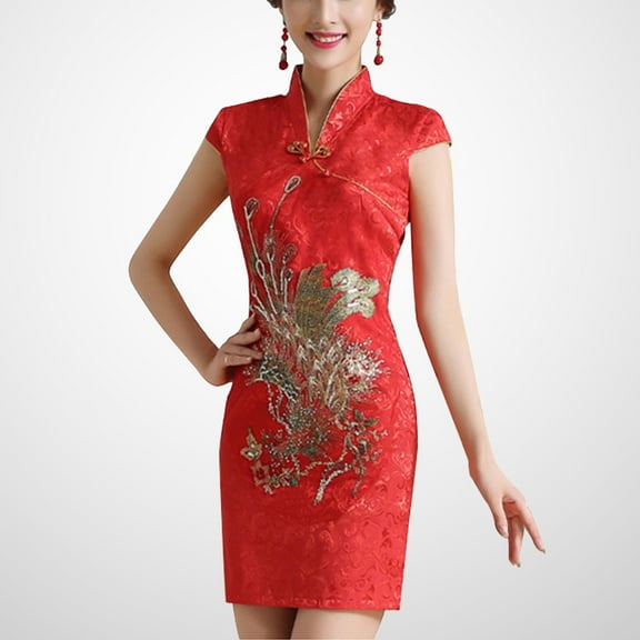 FESTFENDS Red Qipao For Women In 90cm Hip And 68cm Waist 1 Piece
