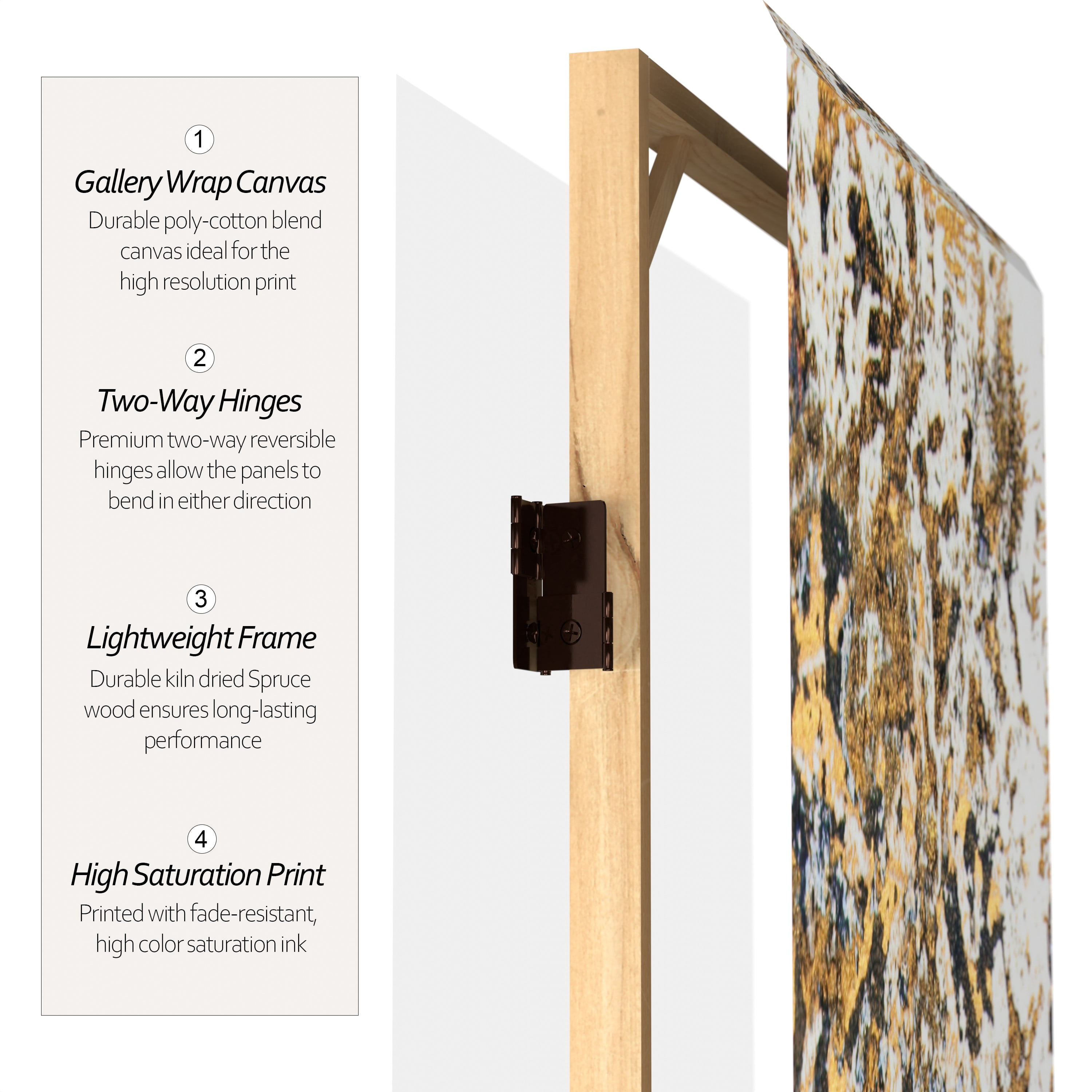Red Lantern 6 ft. Tall Flowering Gold Canvas Room Divider - 3 Panel, Freestanding, Foldable Screen