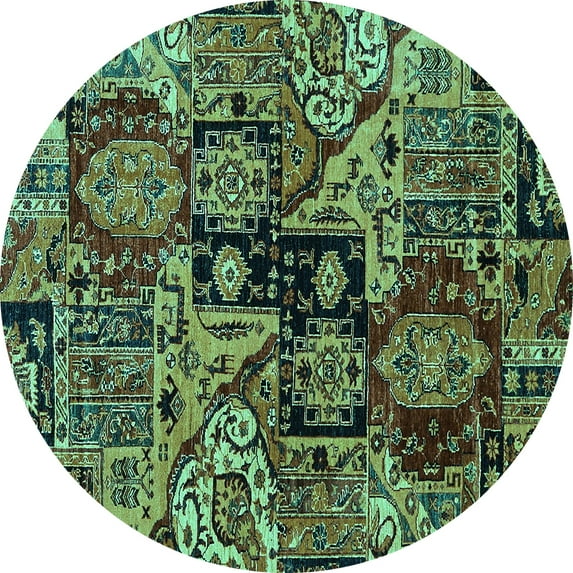 Ahgly Company Machine Washable Indoor Round Abstract Turquoise Blue Modern Area Rugs, 3' Round