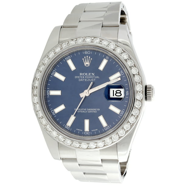 41mm Rolex DateJust II Diamond Watch Ref. # 116300 Blue Stick Dial 2.50 CT. - Walmart.com