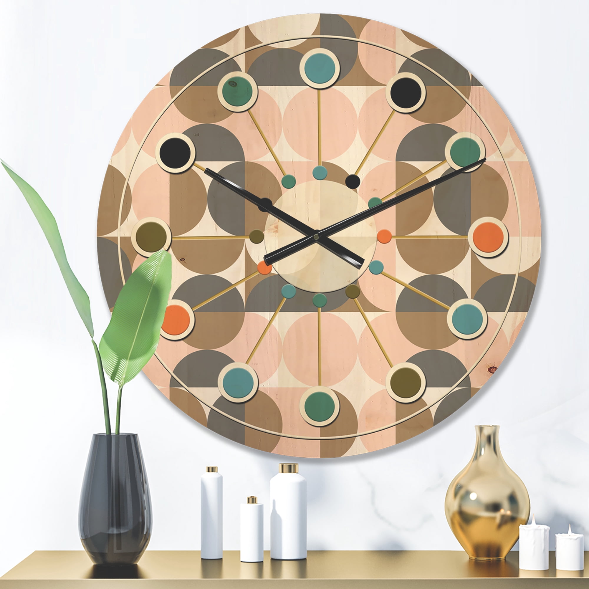 Designart 'Circular Retro Pattern IV' Mid-Century Modern Wood Wall Clock