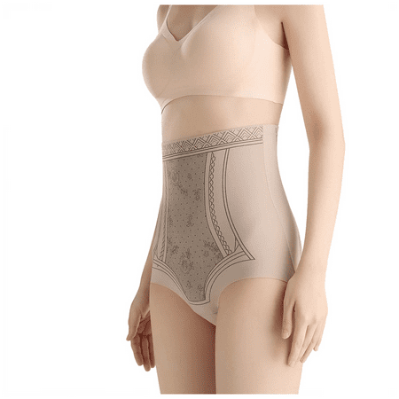 Fulorrnie Underwear for Women Plus Size Thong High Waisted Seamless Panties Banded Waist Elastic Stretchable Tummy Control Panty  Light Yellow  L
