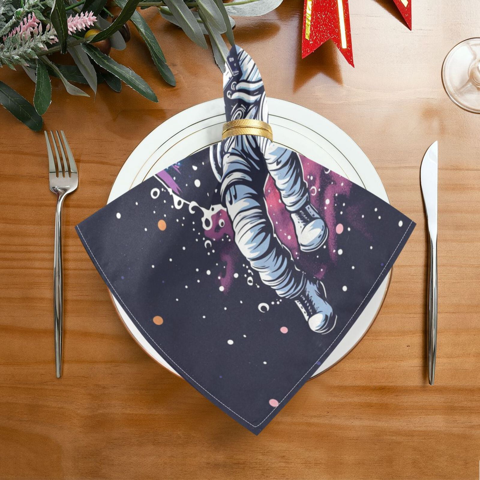 JSTEL Astronaut Basketball Space Pop Cloth Napkins Set of 6, 20x20 Inch Washable and Reusable Napkin for Decoupage Dinner Party Everyday Use