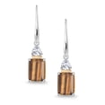thumbnail image 2 of Gem Stone King 925 Sterling Silver and 10K Yellow Gold Brown Tiger Eye and White Moissanite Dangle Earrings for Women (4.46 Cttw, Emerald Cut Cut 9X7MM, Trillion 4MM), 2 of 3