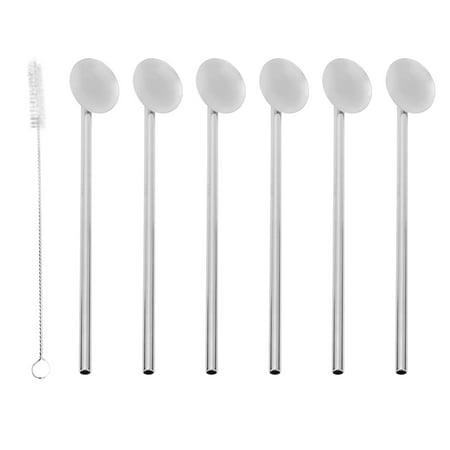 

7pcs Stainless Steel Scoop Coffee Beverage Stirrer With Cleaning Brush (Silver)