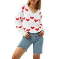 thumbnail image 4 of Aunavey Women's Pullover Sweaters Long Sleeve Crewneck Cute Heart Knitted Sweater Valentine's Day Jumper Top, 4 of 8