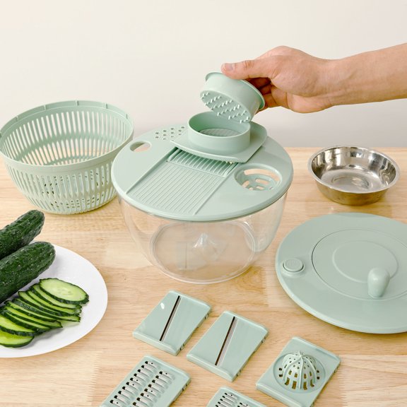 Grusce Salad Spinner with 6 Blades Multifunctional Vegetables Fruits Wash Bowl Efficient Lettuce Spinner Practical Lettuce Washer Bowl for Salad Preparation Food Washing