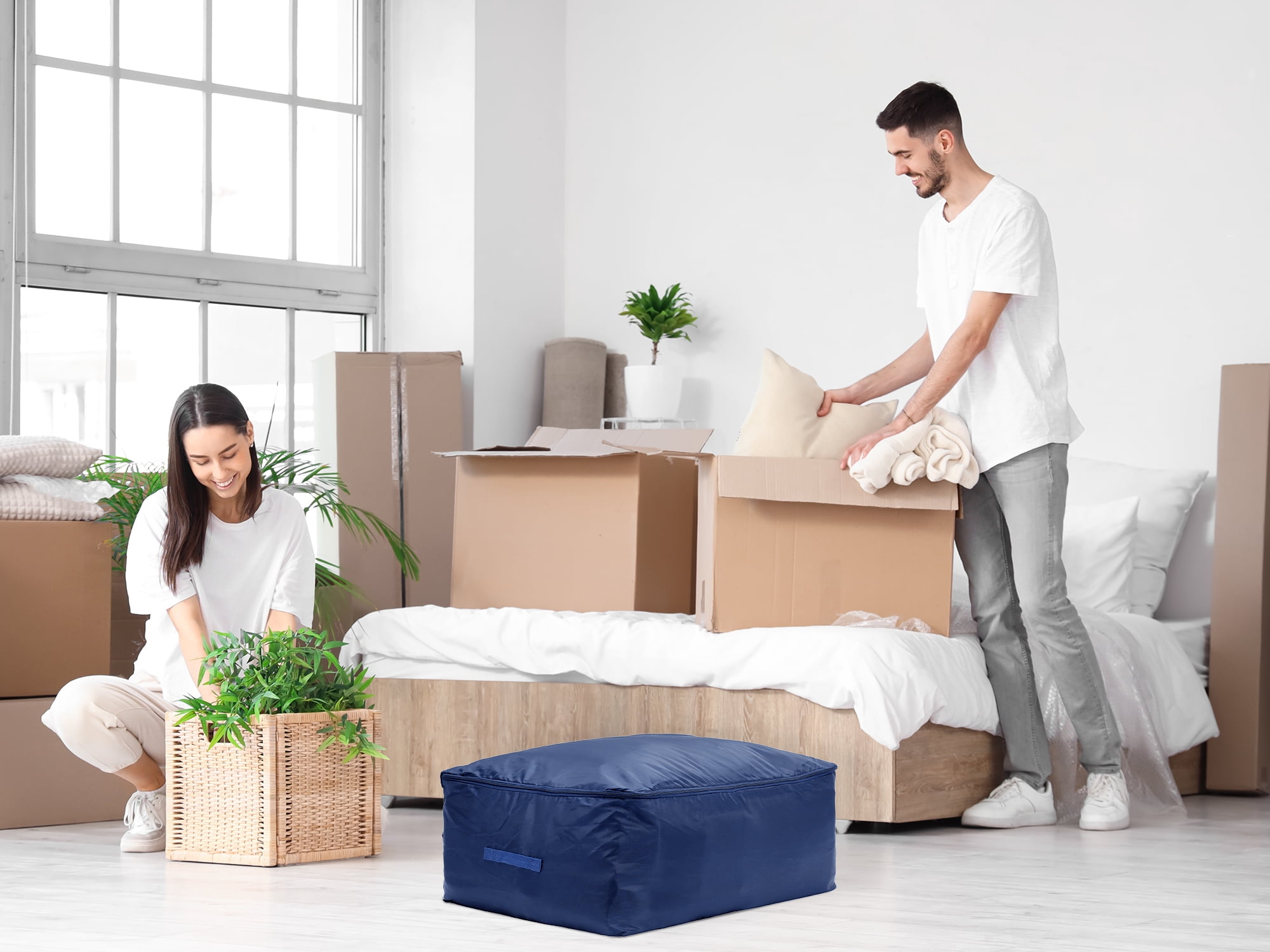 Unique Bargains 1 Pack Clothes Storage Bags Moving Bags Navy Blue 27.5*19.5*12in