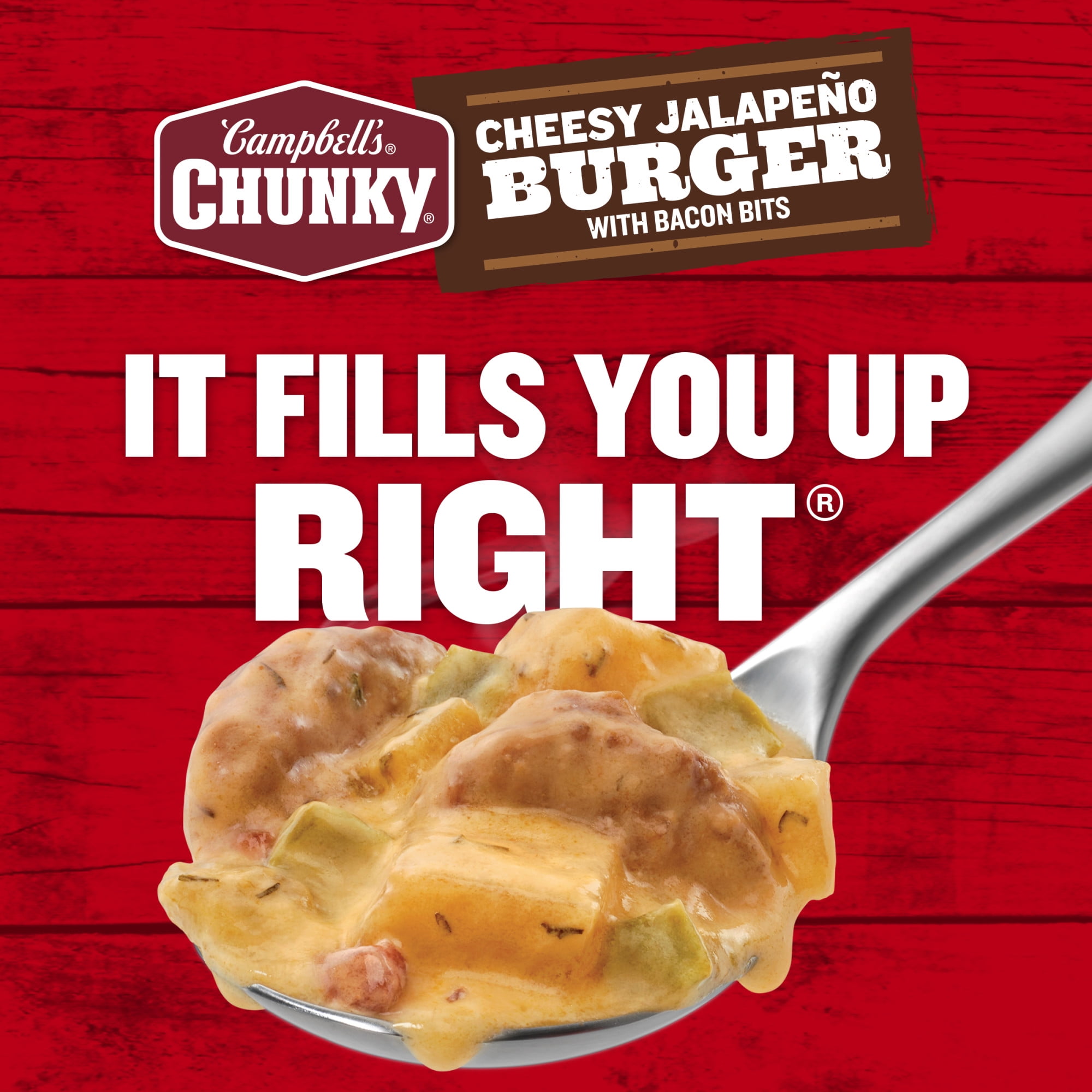 (12 pack) Campbell's Chunky Cheesy Jalapeno Burger with Bacon Bits Soup, 18.8 oz Can