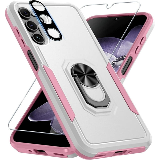 KOMI Compatible with Samsung Galaxy A16 5G Case with Screen Protector+Camera Lens Protector,Heavy Duty Full Body Phone Cover Built in Ring Holder Kickstand, 2025 White