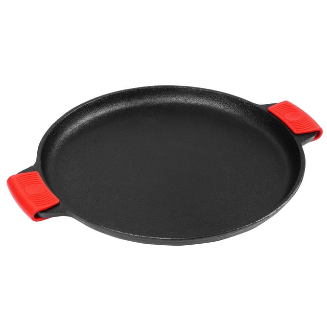 14-Inch Pre-Seasoned Cast Iron Pizza and Baking Pan with Handles, Black