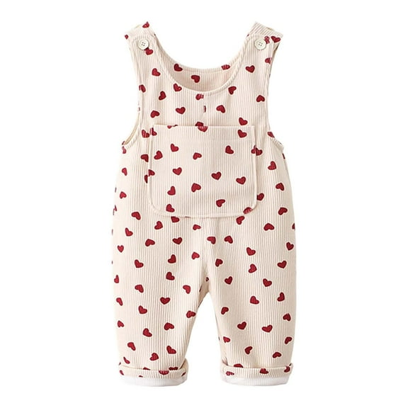 MEZZALL Child Onesie Autumn Corduroy Overalls Toddler Girls With Heart Print Design Soft Comfort Baby Overalls Daily Play Casual Wear Leisure One-Pieces