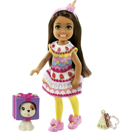 Barbie Club Chelsea Dress-Up Small Doll, Brunette, in Cake Costume with Puppy & Accessories