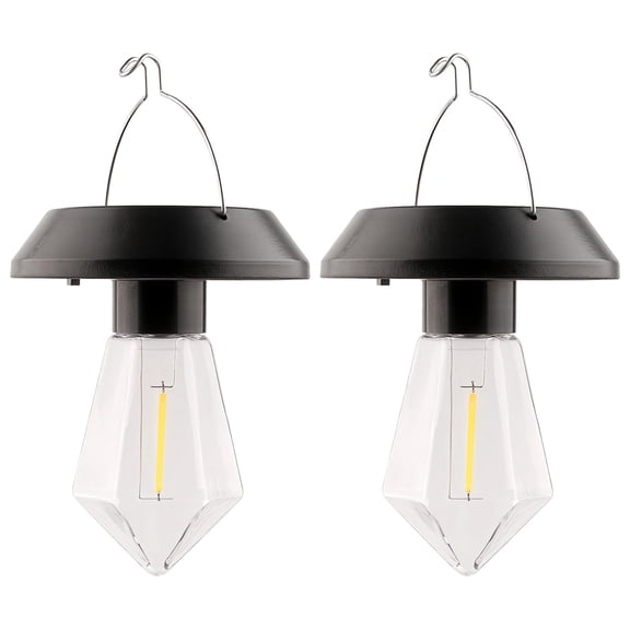 2 Pcs Outdoor Solar Lanterns, 4.3 x 3.5 in / 11 x 8.9 cm Hanging Solar Lights with Tungsten Bulb, Balcony Lights, Waterproof Solar Deck Lights for Patio, Garden