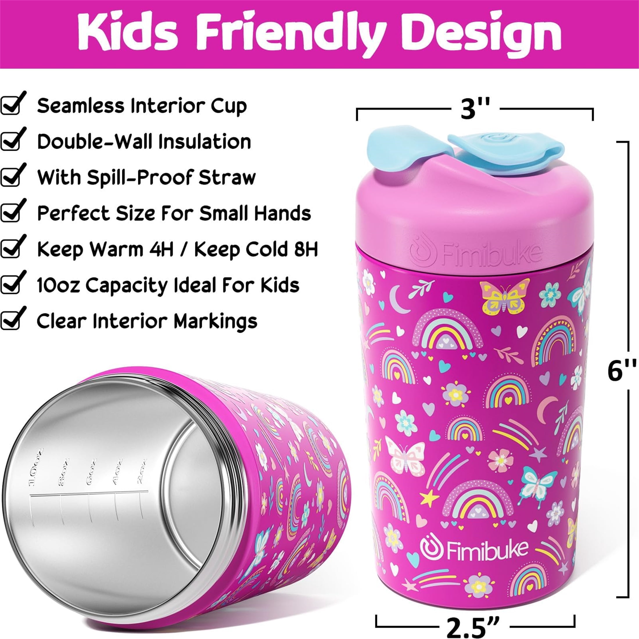 2-Pack 10 OZ Kids Spill Proof Cups with Straws and Lids, Kid Insulated Tumbler Stainless Steel Sippy Cup for Girl Boy, Blue & Mint Green
