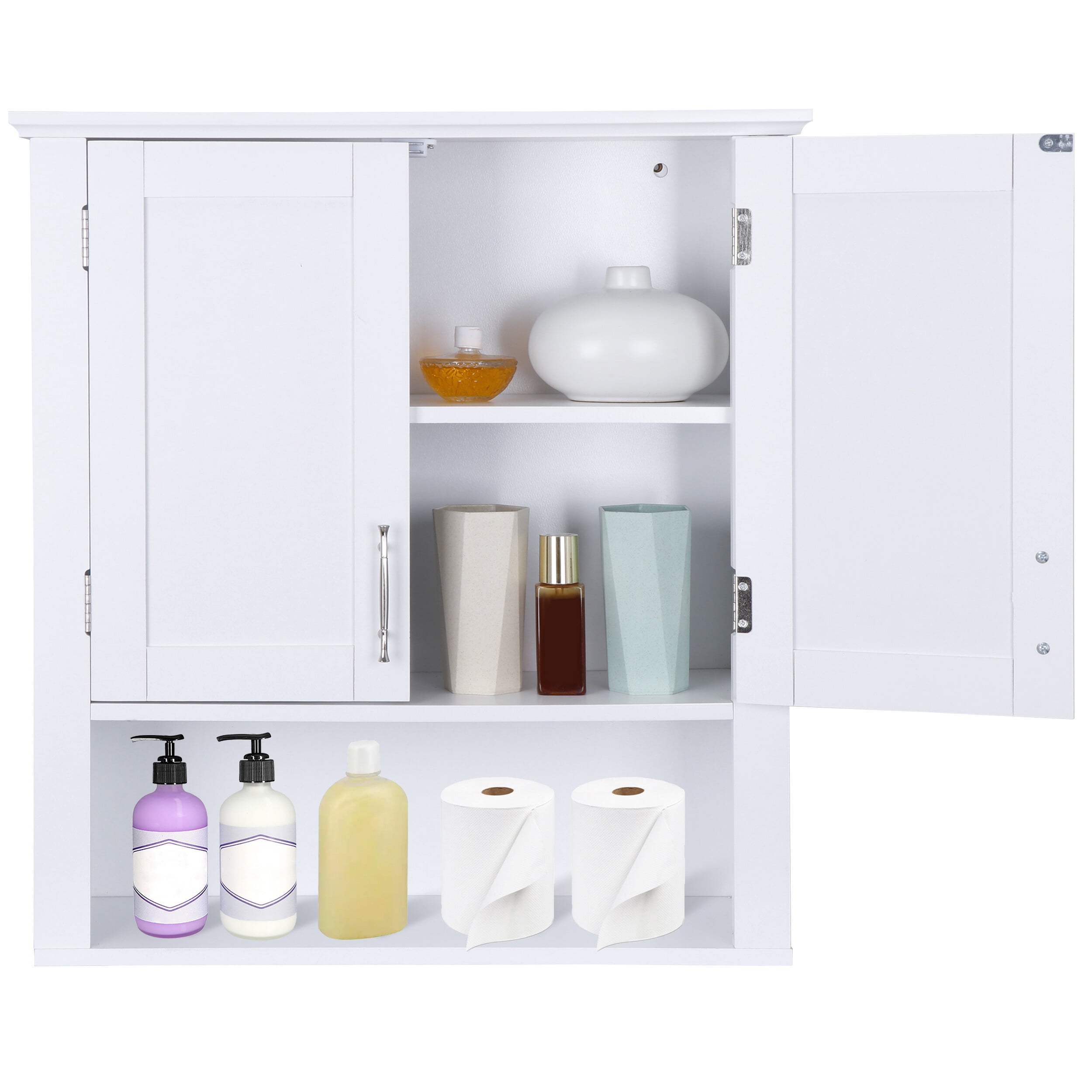HomGarden Bathroom Wall Cabinet, Medicine Storage Cabinet W/Adjustable Shelves, White