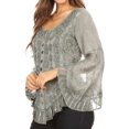 thumbnail image 4 of Sakkas Aura Womens Casual Ruffle Flare Crop Top Blouse Long Sleeves w/Embroidery - Light Grey - XL, 4 of 5