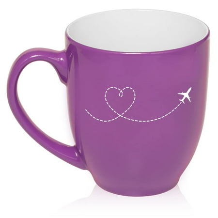 

Heart Love Travel Airplane Ceramic Coffee Mug Tea Cup Gift for Her Sister Wife Best Friend Birthday Cute Boss Graduation Travel Lover Pilot Flight Attendant Housewarming (16oz Purple)