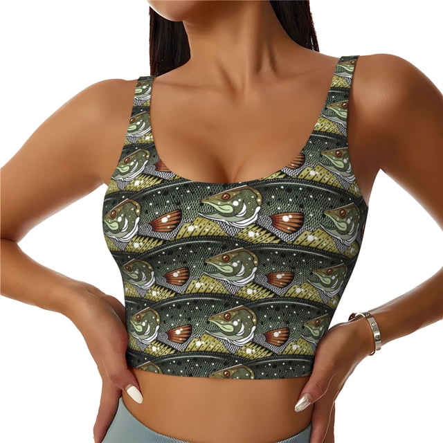 Balery Largemouth Bass Fish Sujetadores deportivos con espalda cruzada para mujer, acolchados, sin costuras, de alto impacto, ideales para yoga, gimnasio, entrenamiento y fitness.-