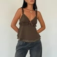 thumbnail image 3 of Gupgi Women Sweet Cami Tops Frill Spaghetti Strap Vest Bow Front Ruffled Cropped Camisole, 3 of 8
