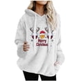 thumbnail image 3 of Feancey Merry Christmas Hoodie Women Winter Fluffy Fleece Pullover Sweatshirts Novelty Xmas Tree Graphic Hoodies Comfy Plush Hooded Tops with Pocket White L, 3 of 5