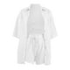 thumbnail image 4 of Conjunto de chándal de 2 piezas para mujer: blusa holgada con botones y pantalones cortos elásticos de cintura alta - Poliéster, color liso, ropa informal/de estar por casa, conjuntos de verano, 4 of 4