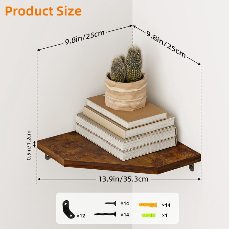 Fairy 4-Tier Rustic Brown Corner Floating Shelves photo 6