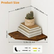 Fairy 4 Tier Rustic Brown Corner Floating Shelves for Wall, Farmhouse Corner Shelf Unit