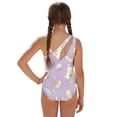 thumbnail image 3 of SEANATIVE Girls Bathing Suit with Mesh Sheer Swimsuit Coverup Back Cutout Summer Beachwear One Piece Swimsuits for Teen Girls, Size 11-12 Years, Cartoon Rabbit Easter Egg Violet, 3 of 7
