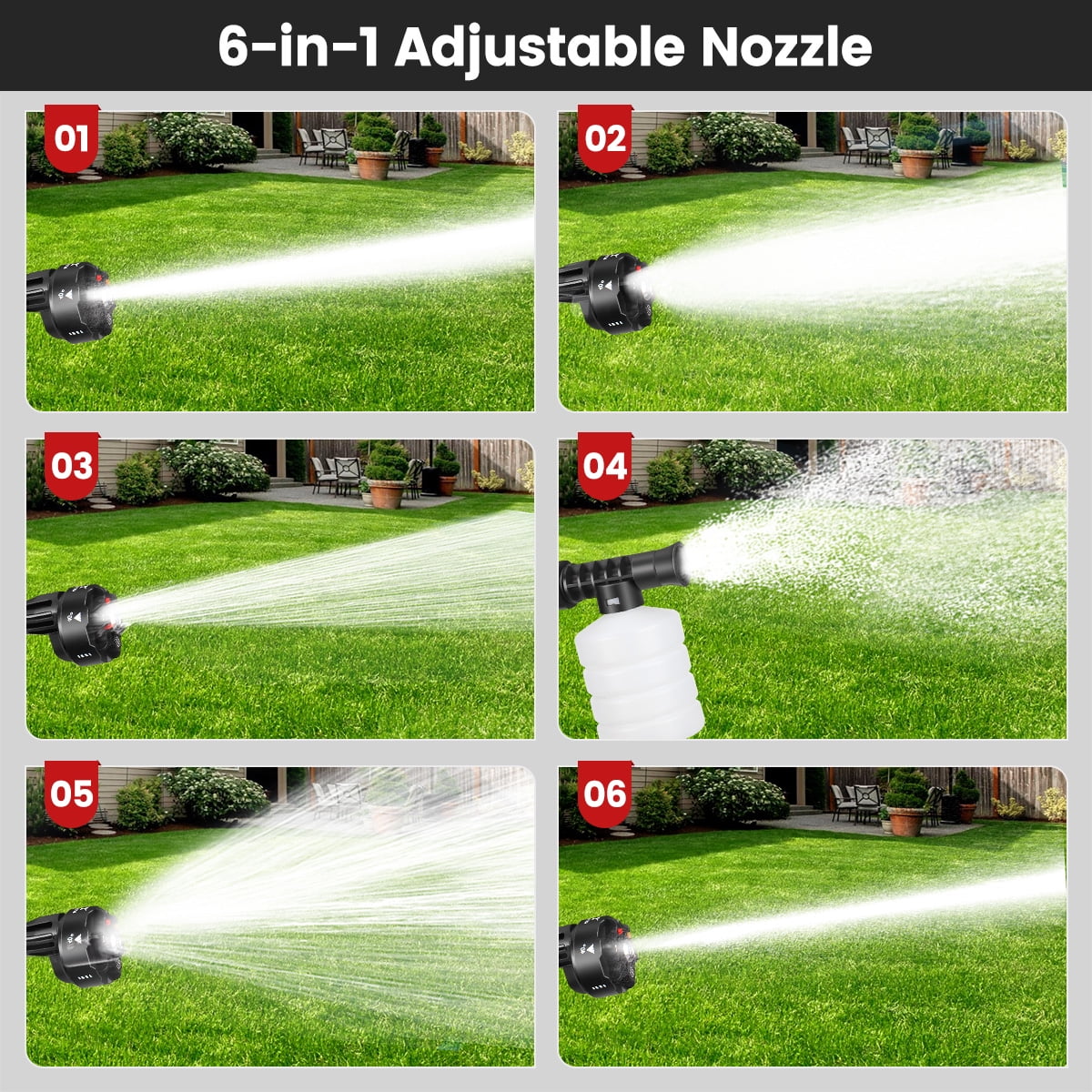 AUTSOME Cordless High Pressure Washer 500W 100Bar, 6 in 1 Adjustable Nozzle Car Wash Supplies, Electric Pressure Washers, Portable Power Washer Cleaner, Black