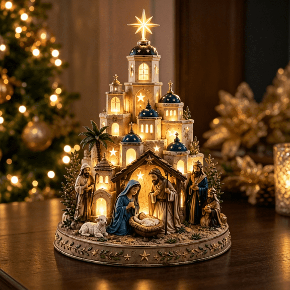Lighted Nativity Scene with Baby Jesus, Christmas Villages Set with ...
